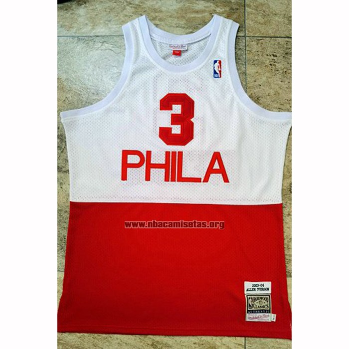 Camiseta Philadelphia 76ers Allen Iverson NO 3 Retro Blanco Rojo